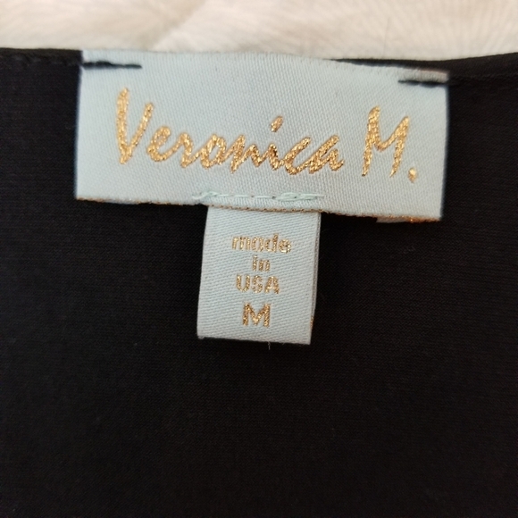 Veronica M vintage stretch black top with v-neck collar ruffle whimsigoth edgy M - Picture 5 of 10